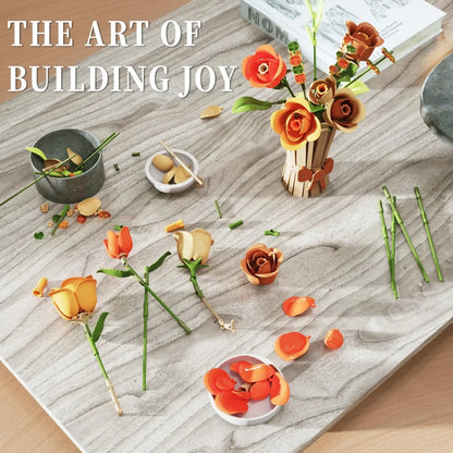 Rose Bouquet Building Blocks Eternal Flower Vase Bricks Home Decoration Girl Romantic Valentine's Day Gifts