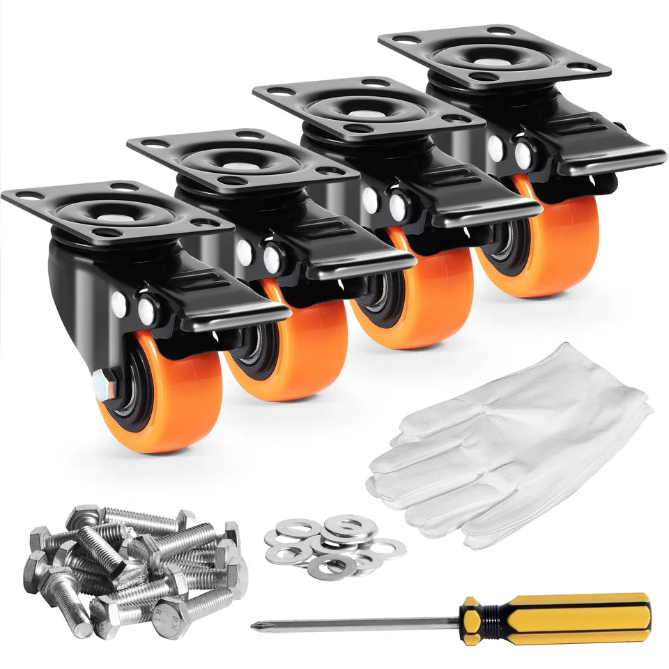 2 Inch Swivel Plate Casters Set OF 4 With Security Dual Locking PVC Caster Wheel