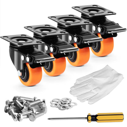 2 Inch Swivel Plate Casters Set OF 4 With Security Dual Locking PVC Caster Wheel