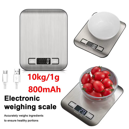 10kg Kitchen Digital Scale USB Charging LCD Display Stainless Steel Electronic Scales Jewelry Food Snacks