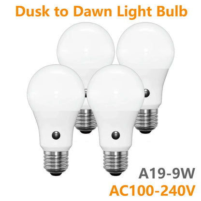 4PCS Dusk to Dawn LED Outdoor Light Bulb Warm/Cool White A19 Automatic Light Bulbs