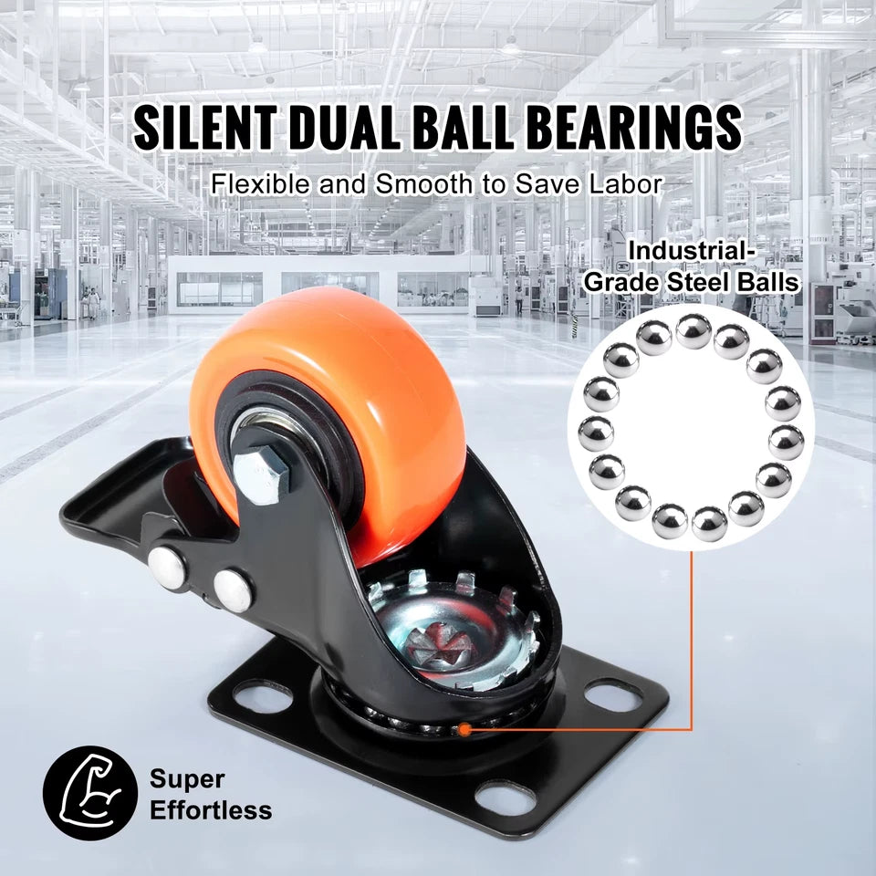 2 Inch Swivel Plate Casters Set OF 4 With Security Dual Locking PVC Caster Wheel