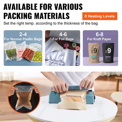 8 Inch Impulse Shrink Wrap Sealer Manual Heat Poly Bag Sealing Machine Plastic