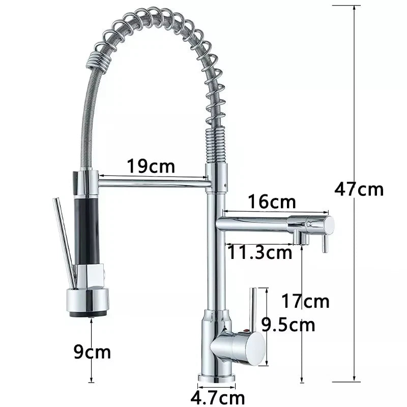 Kitchen Sink Faucet Pull Down Hot and Cold Water Mixer2 Mode Tap with Dual Spout 360 Rotation