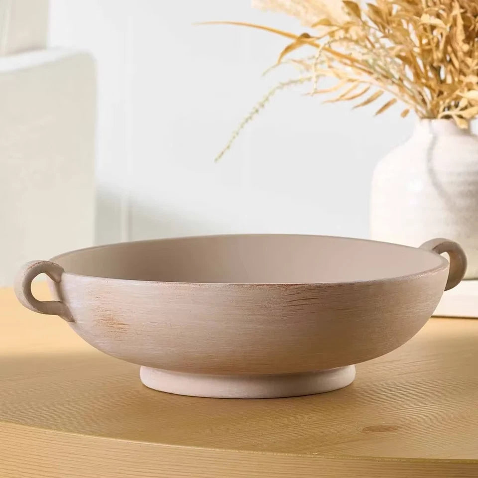 Ceramic Low Stone Distressed Bowl Decorative Centerpiece Home Tabletop Display Gift