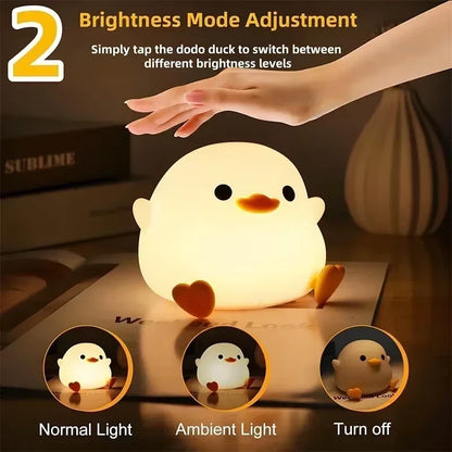 Duck Night Light Cute Duck Lamp Rechargeable Dimmable Nightlight, Silicone LED Bedside Lamp