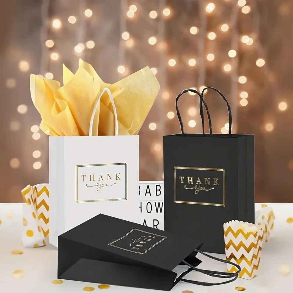 50pcs Thank You Gift Bags Small Gift Bags with Handles & Tissue Paper Bulk for Wedding Baby Shower
