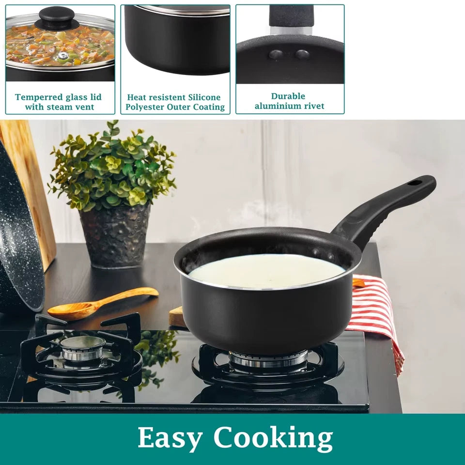3 Piece Non-Stick Sauce Pans Set Includes 1Qt 2Qt Pots with Lid Easy Clean Dishwasher Safe Lightweight