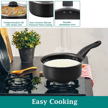 3 Piece Non-Stick Sauce Pans Set Includes 1Qt 2Qt Pots with Lid Easy Clean Dishwasher Safe Lightweight