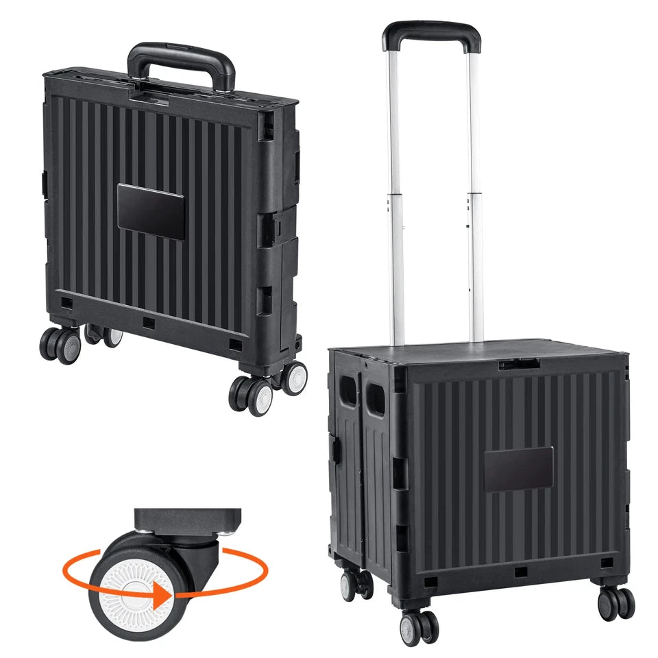 Foldable Utility Shopping Cart Folding Portable Crate Handcart with Telescope Handle Wheels
