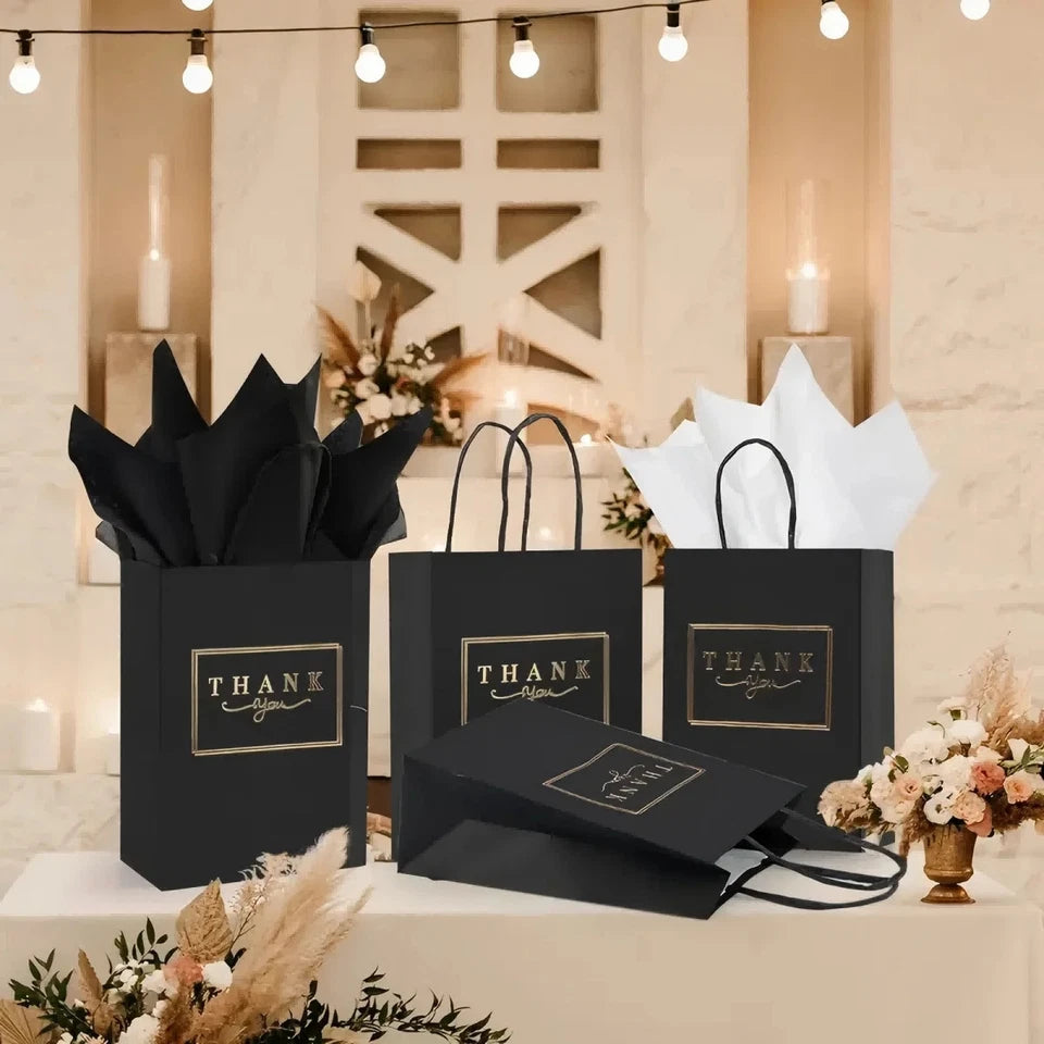50pcs Thank You Gift Bags Small Gift Bags with Handles & Tissue Paper Bulk for Wedding Baby Shower