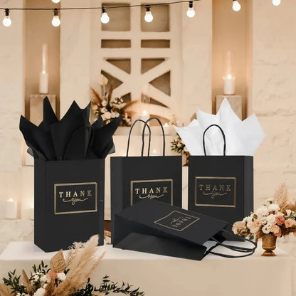 50pcs Thank You Gift Bags Small Gift Bags with Handles & Tissue Paper Bulk for Wedding Baby Shower