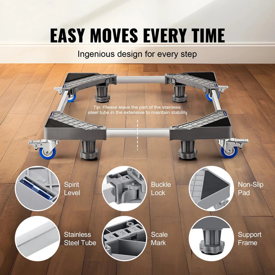 400 lbs Mini Fridge Stand Mover Adjustable Mobile Base with 4 Locking Swivel Wheels for Washing Machine