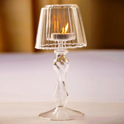 Glass Candlestick Holder 18.5cm Taper Candle Holder Clear Glass Candlestick for Home Decor Wedding