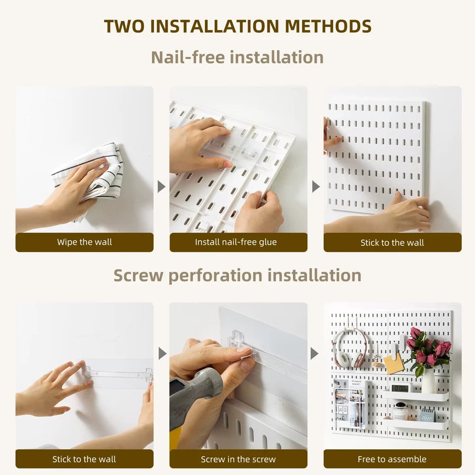 4PCS White Pegboard Combination Kit with 4 Pegboards and 17 Accessories Modular Hanging