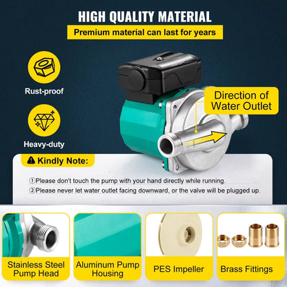 Hot Water Recirculating Pump 93W 3/4″ G Thread to 1/2″ NPT Brass Adapter 3 Speed Control