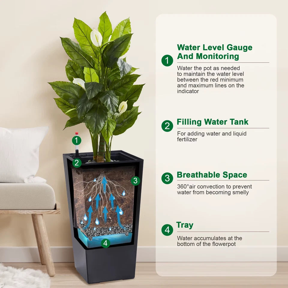 2pcs Planters Outdoor Indoor Planter Pots High Front Porch Planter Pots with Drainage Holes Auto Watering