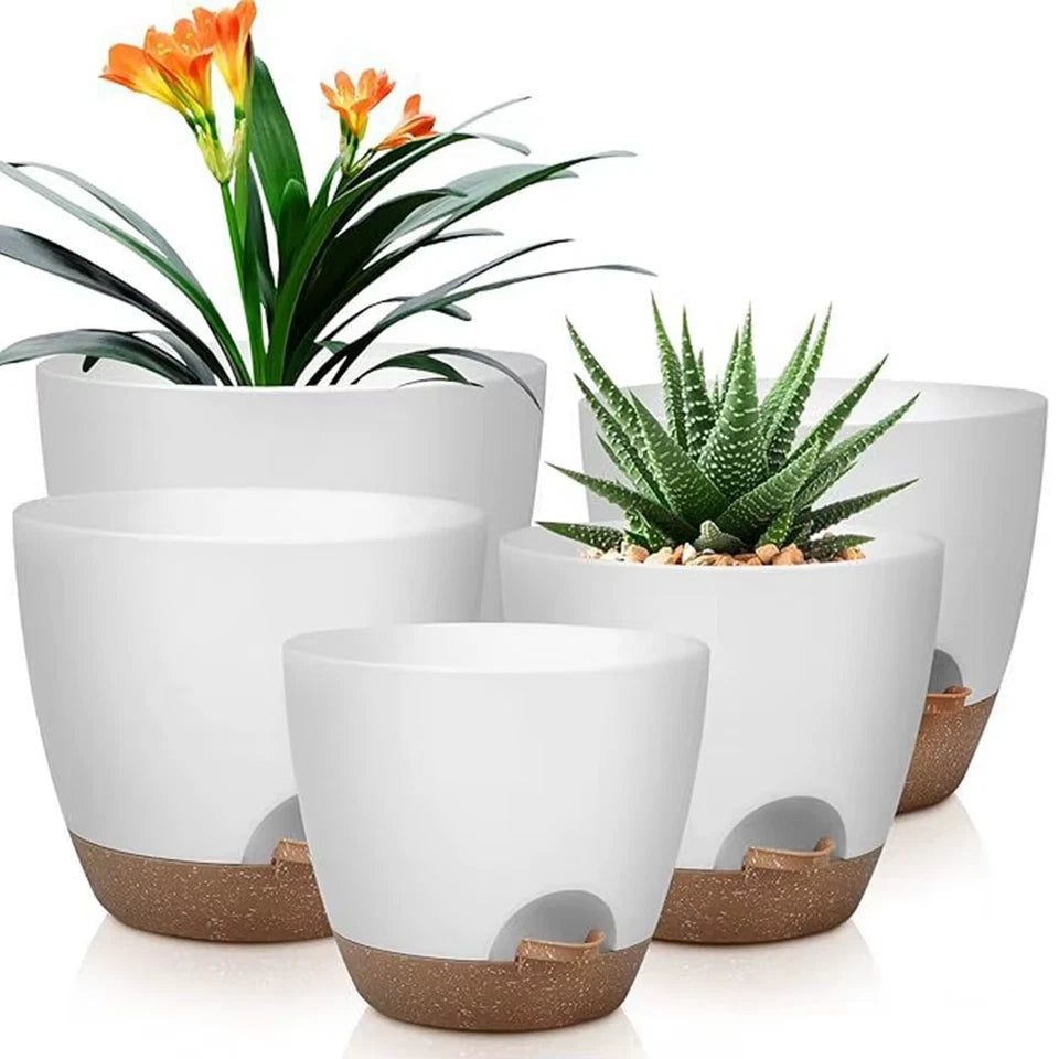 5Pcs Self Watering Planters with Drainage Hole Convenient Plant Pots Lightweight Large Flower Pot