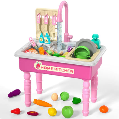 Play Kitchen Sink Toy with Running Water Dishwasher and Upgraded Automatic Water