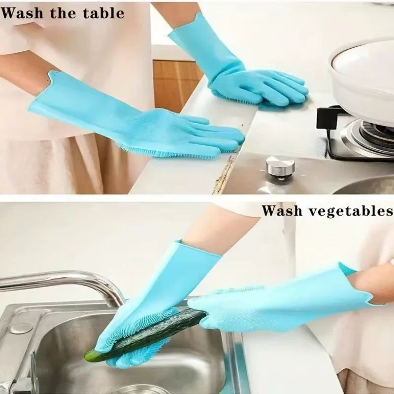 Silicone Dishwashing Gloves  Heat Resistant & Scratch-Proof for Cleaning, Pet Bathing Kitchen Tasks
