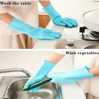 Silicone Dishwashing Gloves  Heat Resistant & Scratch-Proof for Cleaning, Pet Bathing Kitchen Tasks