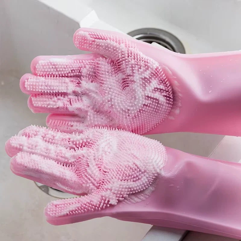 Silicone Dishwashing Gloves  Heat Resistant & Scratch-Proof for Cleaning, Pet Bathing Kitchen Tasks