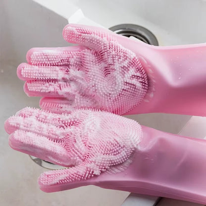 Silicone Dishwashing Gloves  Heat Resistant & Scratch-Proof for Cleaning, Pet Bathing Kitchen Tasks