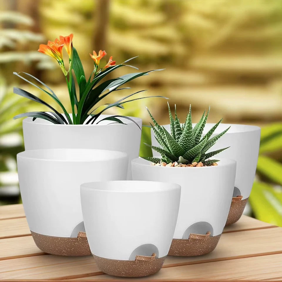 5Pcs Self Watering Planters with Drainage Hole Convenient Plant Pots Lightweight Large Flower Pot
