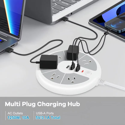 Standard Disc Power Strip with 3 USB Sockets for Office, School, Family and Other Scenes