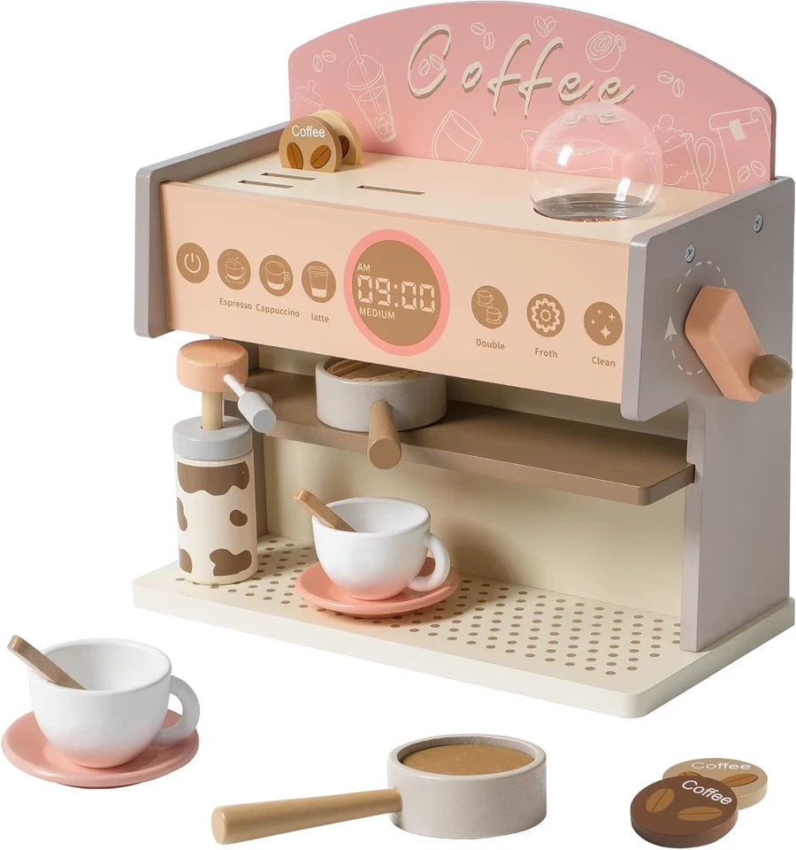 Kids Coffee Maker Wooden Toy Coffee Maker Espresso Machine Play Kitchen Accessories