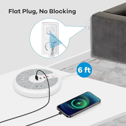 Standard Disc Power Strip with 3 USB Sockets for Office, School, Family and Other Scenes