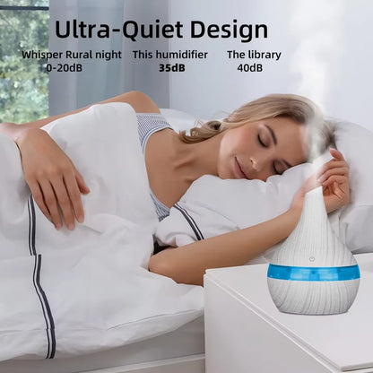 300ml Wood Grain Humidifier & Essential Oil Diffuser USB Powered Includes 2 Aroma Oils