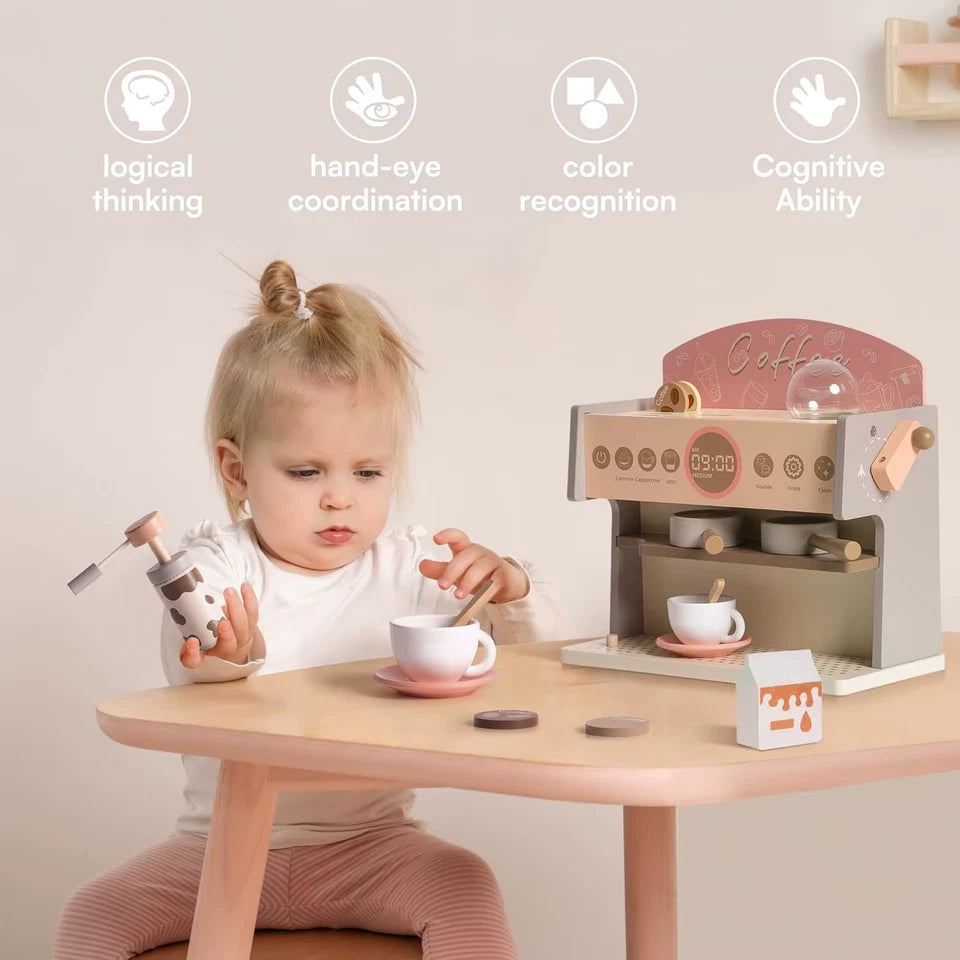 Kids Coffee Maker Wooden Toy Coffee Maker Espresso Machine Play Kitchen Accessories