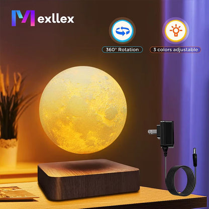 Magnetic Floating Rotating Moon Lamp with Wooden Base 3 Color Temperature LED Night Lights