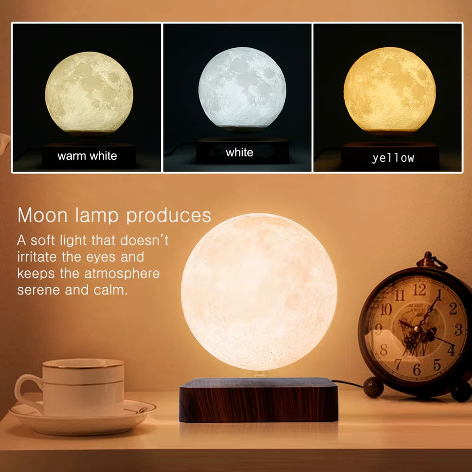Magnetic Floating Rotating Moon Lamp with Wooden Base 3 Color Temperature LED Night Lights