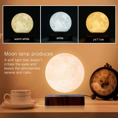 Magnetic Floating Rotating Moon Lamp with Wooden Base 3 Color Temperature LED Night Lights
