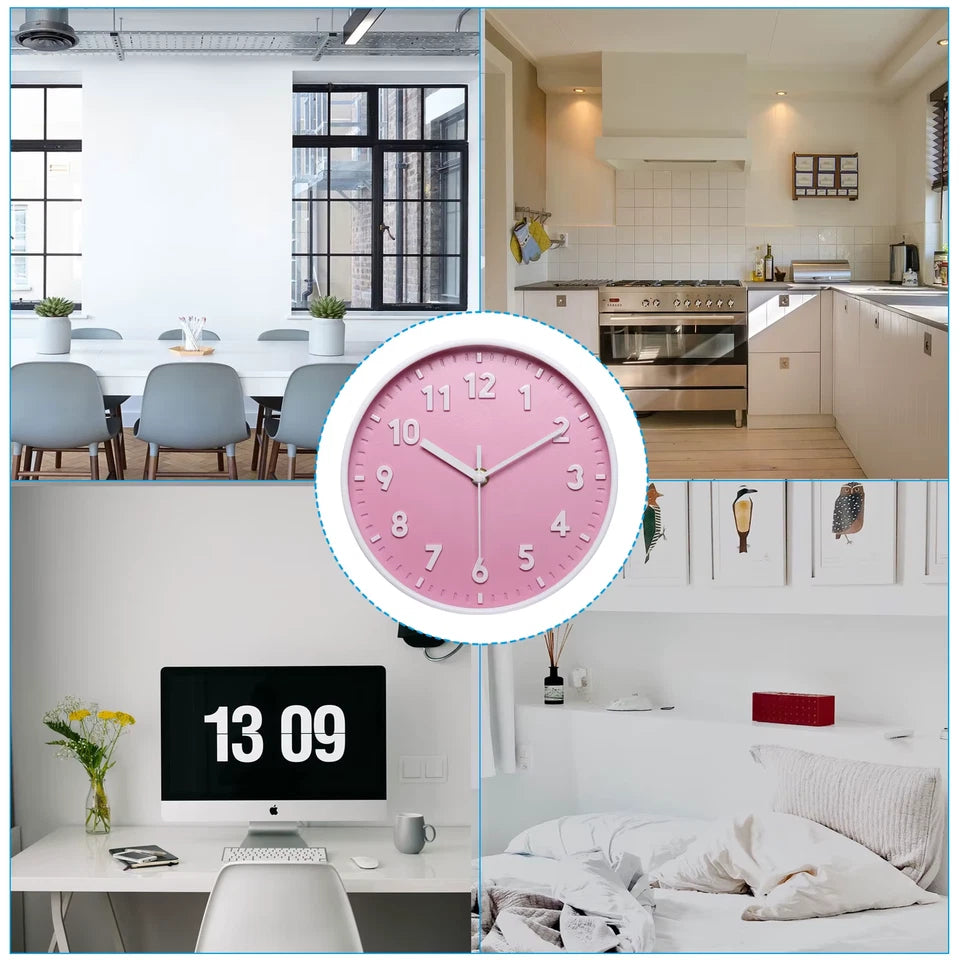 8 Inch Wall Clock 3D Number Quartz Battery Operated Silent Non-Ticking Round Wall Clocks for Office Bedroom