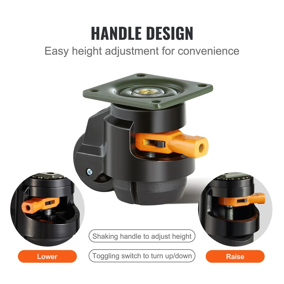 4 Pcs Leveling Casters Heavy Duty Swivel Caster Wheels with Handle Design Height Adjustable Feet