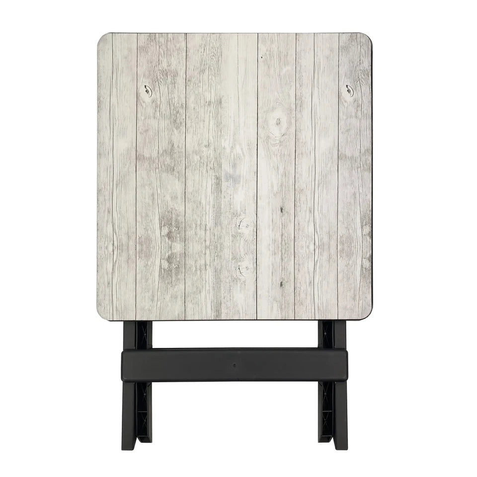 19 Inch Plastic Folding Side Table Gray Wood Grain, Lightweight Outdoor Camp Table for Patio Deck Camping