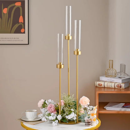 4 PCS Gold Candelabra 3 Arm Candle Holders Centerpiece For Table Centerpiece NEW