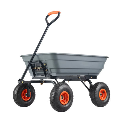 Dump Cart Poly Garden Dump Cart Easy to Assemble Steel Frame Dump Wagon with 2 in 1 Convertible Handle