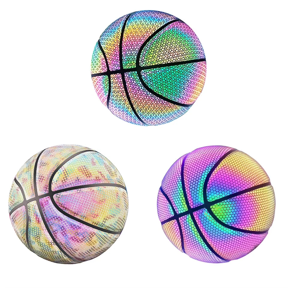 Basketball Replacement Holographic Glowing Reflective Basketball Luminous Glow Ball for Daily Exercise