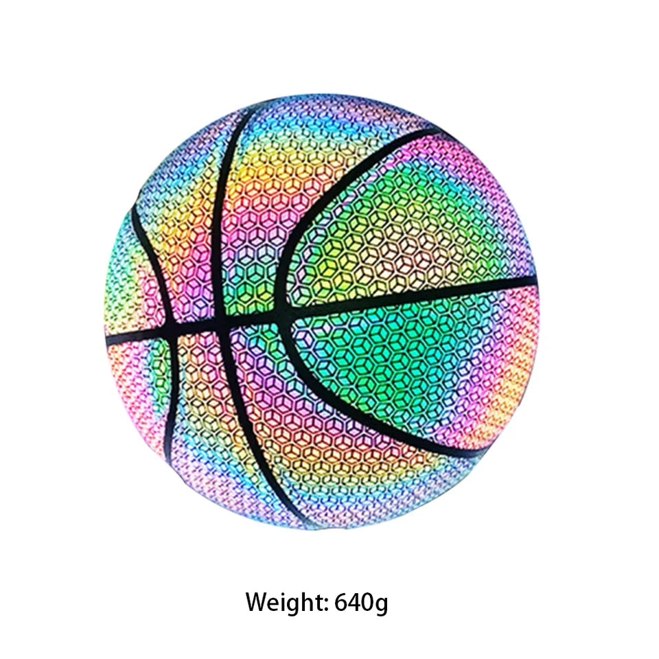 Basketball Replacement Holographic Glowing Reflective Basketball Luminous Glow Ball for Daily Exercise