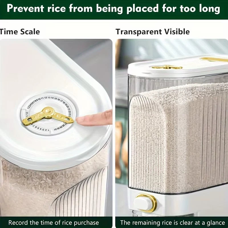 Rice Dispenser Large Pantry Storage Container With Measuring Cup & Time Markings