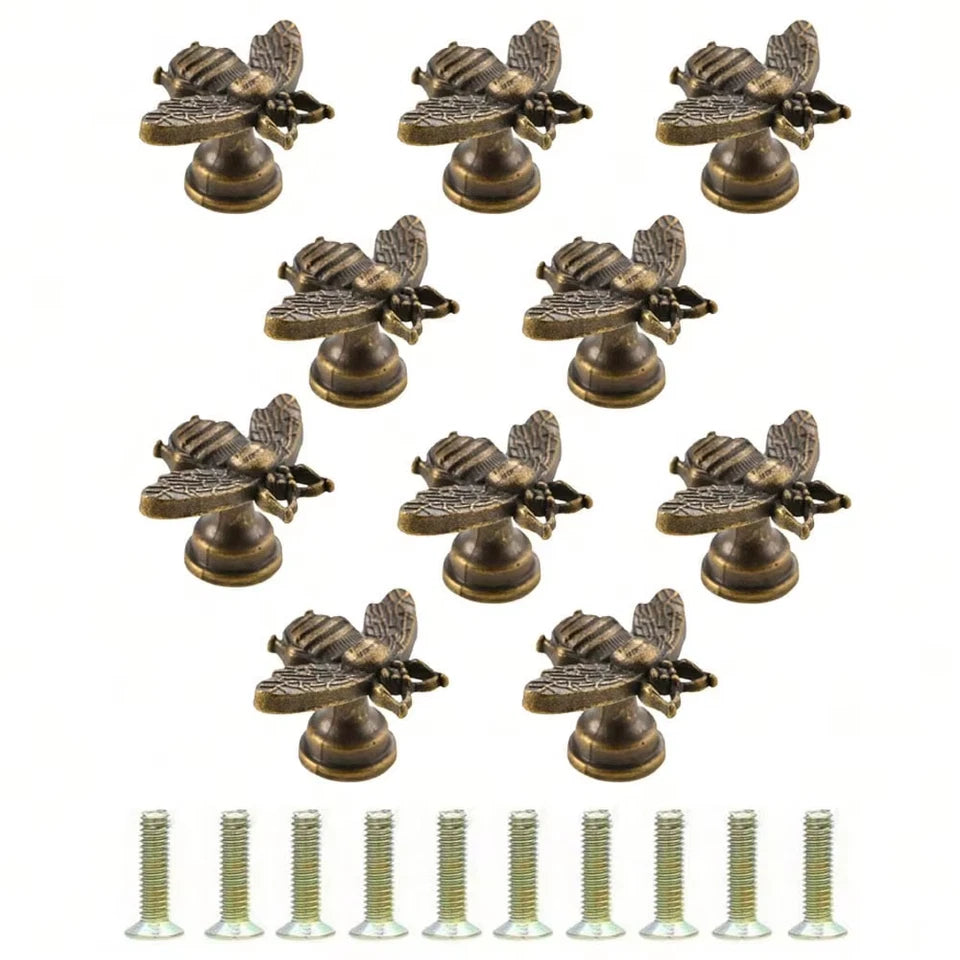 10Pcs Antique Alloy Small Cabinet Knob Creative Bee Knobs for Furniture Single Hole Scandinavian Style Wardrobe