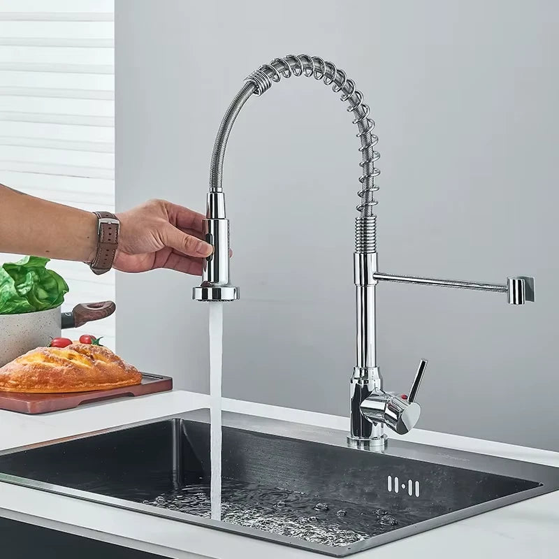 Spring Pull Down Kitchen Faucets Stream Spray Head Hot Cold Water Tap Stainless steel Rotation Kitchen