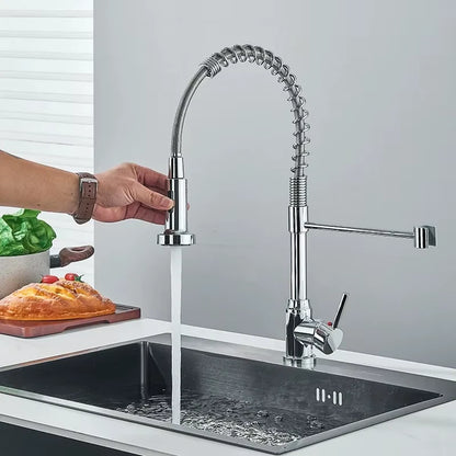 Spring Pull Down Kitchen Faucets Stream Spray Head Hot Cold Water Tap Stainless steel Rotation Kitchen
