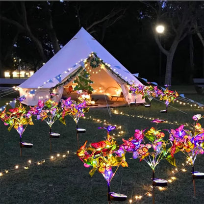 LED Simulation Butterfly Flower Solar Light Outdoors Summer Landscape Lighting Camping Wedding Garden