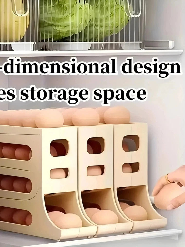 4 Tiers Egg Holder for Fridge Automatic Egg Rolling Rack 30 Eggs Storage Rack Egg Distributor for Refrigerator