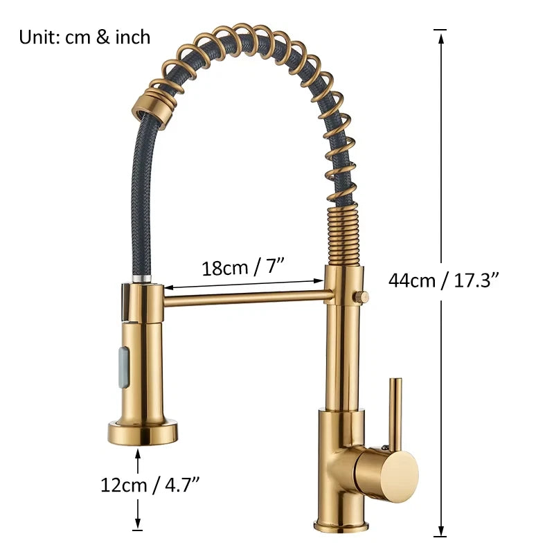 Brushed Gold Kitchen Faucet Pull Down 2-way Spray Single Handle Hot Cold Water Mixer Tap 360 Rotation